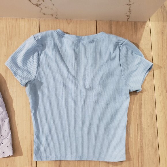 Bundle 2 Tops Womens S-4 Blue Ribbed and Polka Dot Summer Set - Picture 3 of 5